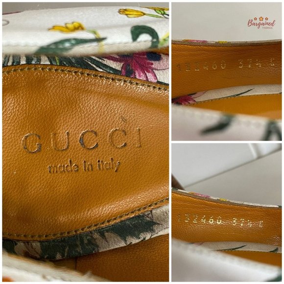 Authentic GUCCI Botanical Floral Satin & Karung Horsebit Peep Toe Pumps Size 7.5 - Picture 6 of 14